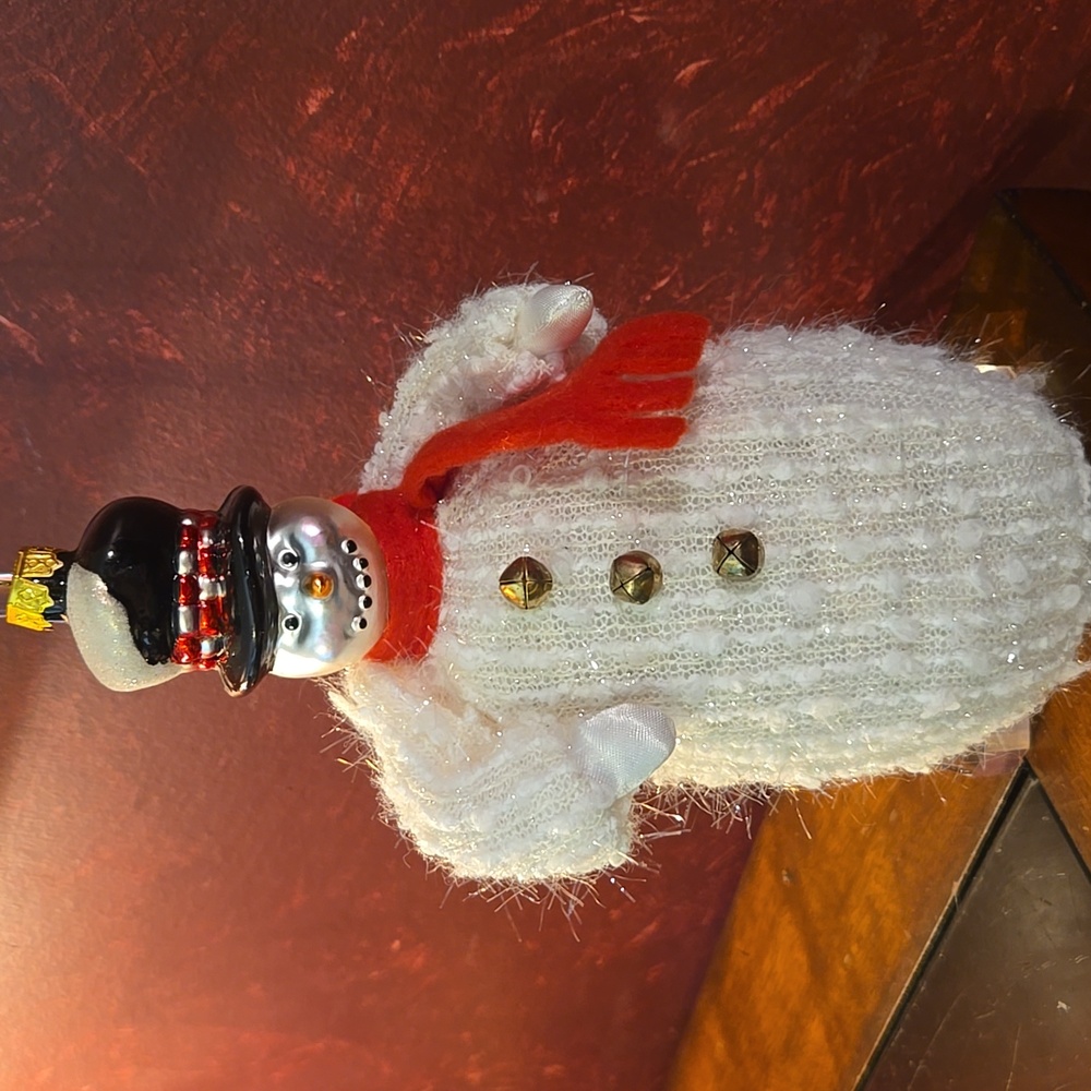 Dillard's Snowman Christmas Tree Ornament Cloth Body / Glass Head 8"